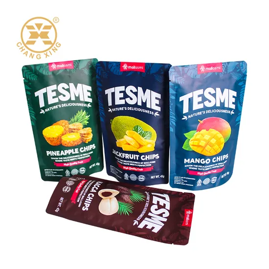 Zip Lock Stand up Pouch Label Um lado Folha de alumínio transparente Fechamento resselável Frutas secas Nozes Lanche de legumes Doypack Saco de embalagem de alimentos